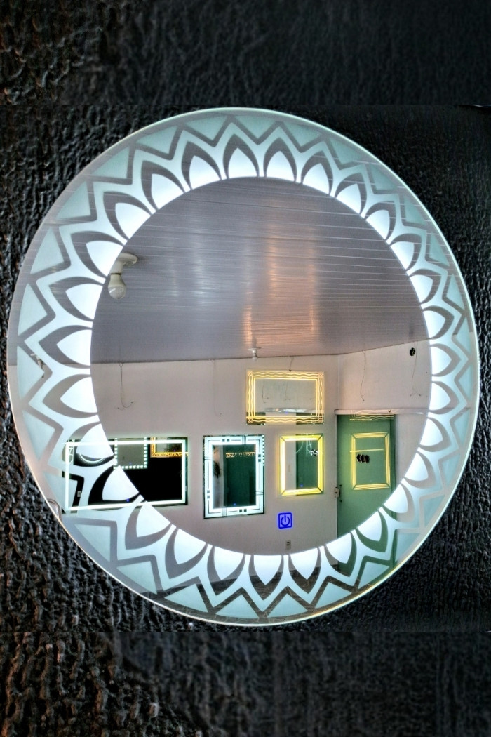 espelho led botao touch redondo decorado arabesco luz fria 68 cm sorocaba