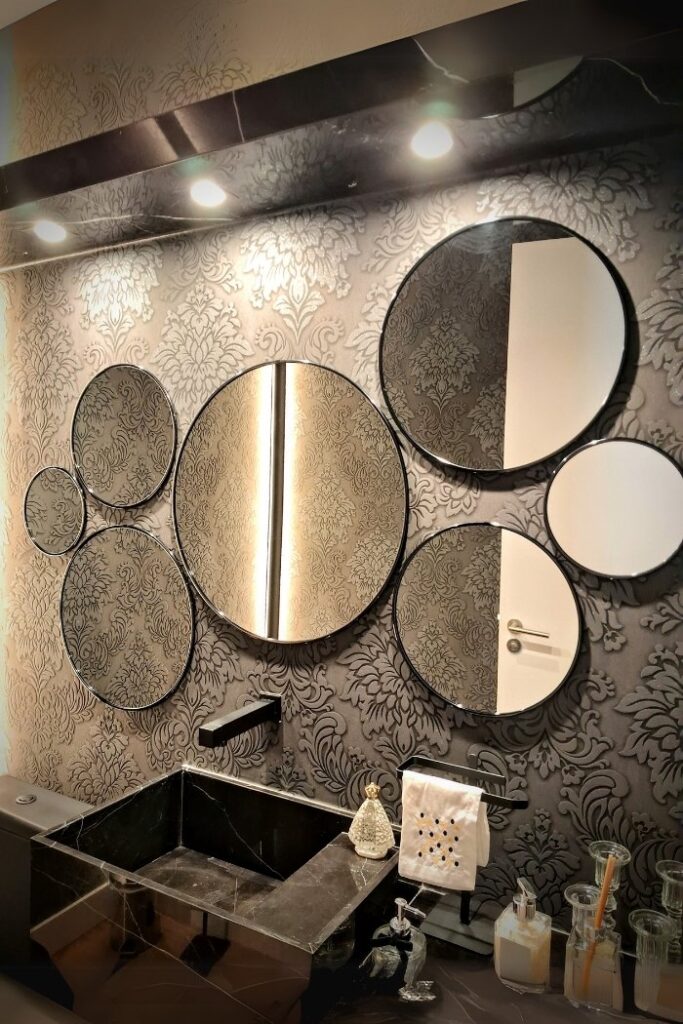 espelhos redondos decorativos moldura preta lavabo sorocaba